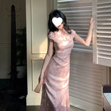 Breln Powder Bamboo Dream National Style New Chinese Style Improved Short-Sleeved Cheongsam Temperament Gentle Powder Dress