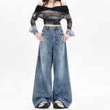 High Street Design Splashed With Painted Broad-Legged Jeans Women's Autumn Dress Retro Old Wasteland Trousers