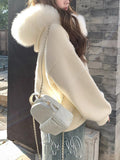 [Warm Cloud Environment] Large Woolen Hooded Sweater Cardigan Jacket Women's Autumn Knitted Shirt White