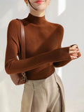 Korean Wearing Gray Half-Neck Knitted Women's Clothing In The Early Autumn And Winter Sweater Bottom Shirt Short Top
