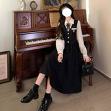 French College Style Black Dress Woman's New Spring And Autumn Teaching Interview Art Exam Adult Ceremony Fake Two Skirts