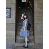 Summer Chic Set 2026 New Gray Round-Neck T-Shirt Tibetan Green Lattice Half-Dressed Two-Piece