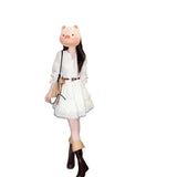 French White Long-Sleeved Waist Dress Women's Spring 2026 New Small Temperament Beautiful Long Dress