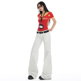 25Th Ootd! Hot Girl White Low-Waisted Micro-Tight Jeans Women's Spring And Summer New Elastic Straight Horn Trousers