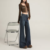 8212 High Waist Not Close Leg Micro-Tipped Jeans Women Autumn And Winter Loose Horn Broad Leg Pants Micro-Horn Jeans Women