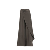 New Spring New Brown Gray Irregular Ribbon High-Rise Broad Leg Pants Women Thin Hanging Straight Slacks