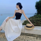 French Temperament Elegant Name-Word Shoulder Dress Women's New Beautiful Beautiful Breast Splicing 100 Folded Skirt