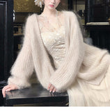 [Sakura Snow] Pure Lust Wind V Collar Tectar Clad Mesh Skirt Cardigan Three-Piece Lace Women's Series