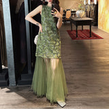 Picking Up The New Chinese Style Of The New Chinese Style Dye Nail Embroidered Dress 2025 New Summer Beautiful Long Yarn Skirt