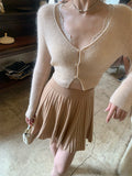 The Sunny Day Confession_Through The Wardrobe Full Folded Full Wool Skirt / V Collar Henry Waist High-Waist College Wind
