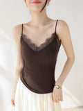 986 # Early Autumn New Spice Girl Wind Grinding Lace Stitching To Keep Warm Sling Vest Body-Integrated With Breast Pad Woman