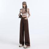 3163 Thick Velvet Taut Wide-Legged Jeans Women's Autumn And Winter Scissors High-Tall Trousers