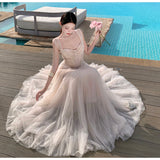 2026 New Girl Hand-Shake French Net Yarn Fish Bone Lace Embroidery Dress With Lotus Leaf Side Dress
