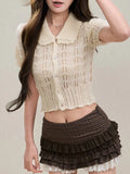 (French Holiday) Hollow And Obedient Knitted Cardigan Women's Short Sleeves
