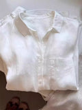 Old Money Style White Linen Cotton Shirt Women Summer Leisure Free Long Sleeves Thin Sunscreen Shirt