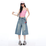 Creamy Blue Hot Babes High Waist Hole Thin Seven Trousers Women 2026 Summer New Leisure Loose Trousers