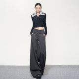 Casual Hanging With Thin Trousers Drag Loose Autumn And Winter New Side-Waist Buttons Waist Line Commuting Thin