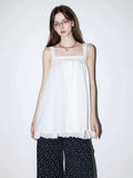 Vintage Holiday Style Lace Blouse Women Summer Pure Desire To Relax Simple Sleeveless Shoulder Sling Skirt