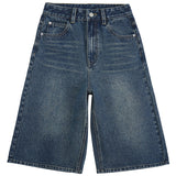 Seven-Point Trousers Women's Straight Loose High-Waisted Denim Short Midsley 2025 Dark Blue 2026 New Lysier Fiber