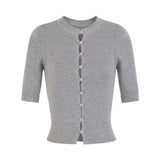 Korean Temperament Sleeve Knitted Cardigan Blouse Spring And Summer New Round-Neck Foundation Bottoming Shirt Short-Sleeved T-Shirt Girl