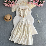 Yunnan Dali Tourism Holiday Wearing A Female Sweet Tuxedo Sling Sling Vest Lace Splicing High Waist Half-Dress Suit