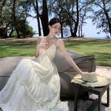 Pure Lusty Style Sexy Bare Back Hanging Neck Sling Skirt Girl Summer New French Temperament Super Fairy Seaside Holiday Dress