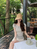 Middle Ancient Fragrant Hyssun ~ Tiansi Silk Silk Collar Small Knitting 5 Color Short-Sleeved Top Female Design Sense Niche