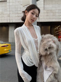 180 Kermdale + Lace Lace Splicing Two-Piece Collar T-Shirt Long-Sleeved Design Pure Desire Top