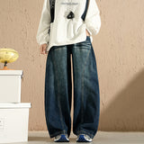 Cute Street Loose Broad Leg Three-Dimensional Cut-Shaped Water Wash Jeans Drag Floor Pants Nine-Point Trousers Length