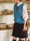I Sicily French Retro Wool Knitted Vest Literary Stacked With Round Collar Sweater Vest
