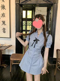 (Real Price) College Style Suit Small Man To Collect Waist Thin Skirt Striped Shirt Dress Dress Women's Two Sets
