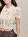 (French Holiday) Hollow And Obedient Knitted Cardigan Women's Short Sleeves