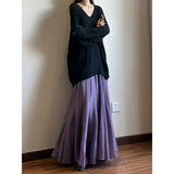 Black Cotton Thigh Dress Autumn High-Waist Long Dance Dress Vintage Art Umbrella Skirt