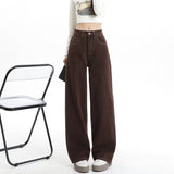 New Dark-Colored Broad-Legged Jeans For Women's Maids Wearing Loose-Fitting Straight Trousers