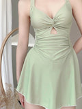 Exploding Avocado Green Conjoined Skinny Sexy Swimsuit Hot Spring Small Fresh Conservative Flat-Angle Swimsuit Lady