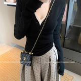 V-Neck Long-Sleeved Knitted Shirt Autumn And Winter Sweet And Spicy In The Early Winter White Bottom Repair Body Women's Gray Thin