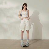 YC&3 Color Retro High-Waisted Loose Four-Pointed Broad-Legged Trousers Summer Straight Shorts Jeans Woman