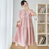 Summer Pregnant Women's Dress Fashion Large-Size Short Sleeve Long Over The Knee Cover Small Fresh Loose Temperament Korean Version Sweet