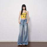 Blue Straight-Tight Texture High-Rise Broad-Legged Jeans Women 2026 Spring New Non-Legged Texture Mop Cotton
