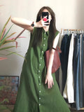 Matcha Green Retro Style Sleeveless Shirt Dress Summer Relaxation Feel Literary And Artistic Atmosphere Simple Casual Comfortable Dress