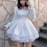 2026 Spring New Sweet Princess Cute Lolita Dress Square Tie Strap Repair Body Slimming Famous Waist