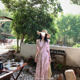 Pink Floral Dress Summer Girl 2026 New Tea Break French High-Grade Feeling Irregular Lotus Leaf Side Chiffon Long Dress
