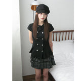 Korean Chic Summer New Retro Girl Polo Collar Double Buckle Waist Thin Short-Sleeved Shirt Top