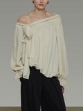 French Irregular Slanted Shoulder Shirt Women's Spring 2026 New Design With Open Shoulder Women's Top