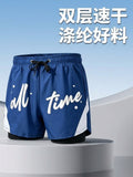 Summer Fashion Flat Angle Double-Layered Peach Swim Trunk Shorts Men Quick Dry Loose Anti-Embarrassment Hot Spring Beach Vacation