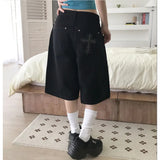 PP Pocket Leopard Cross Hot Diamond Denim Shorts High Waist Thin Set Casual Five-Point Wide Leg Pants Trousers Women