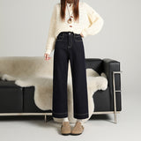 Autumn And Winter New Small Bullet Straight Jeans Women High Waist With Small Eight Nine Minutes Of Smoke Tube Grandmother Pants