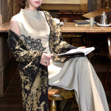 New Chinese Sleeveless Dress With Elegant Knitted Shawl Coat Top