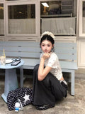 Summer Korean Vintage White Wave Point Cute Full Printed Puppy Short Sleeve T-Shirt Girl's Waist Showing Thin Shoulder Tide
