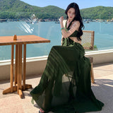 2026 Mori Traveller Art Vagrant Wind Tied With Lotus Leaf Side Dress Wave Hanging Neck-Lup